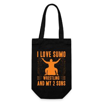Ich liebe Sumo und meine 2 Söhne - Geschenkbeutel für Flaschen - Schwarz - Vorne