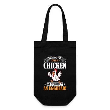 Wie nennt man ein Huhn in der Schule? Ein Eierkopf! - Geschenkbeutel für Flaschen - Schwarz - Vorne