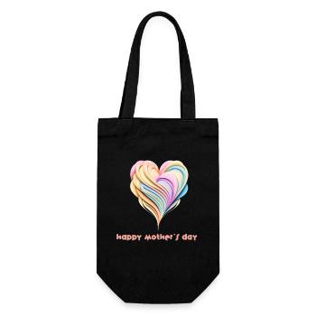 Regenbogen Herz - Happy Mother`s Day - Geschenkbeutel für Flaschen - Schwarz - Vorne