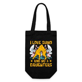Ich liebe Sumo und meine 2 Töchter - Geschenkbeutel für Flaschen - Schwarz - Vorne