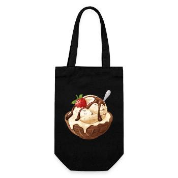 Vanilleeis Erdbeer Eisbecher Genuss Moment - Geschenkbeutel für Flaschen - Schwarz - Vorne