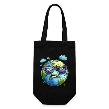 Genervte Erde Mit Brille Und Wolken - Geschenkbeutel für Flaschen - Schwarz - Vorne