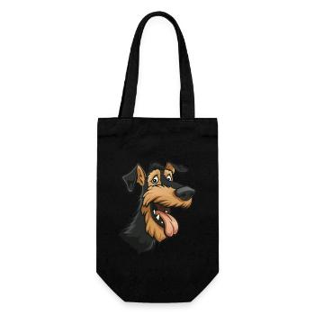 Airedale Terrier Geschenk | Cartoon Artwork - Geschenkbeutel für Flaschen - Schwarz - Vorne