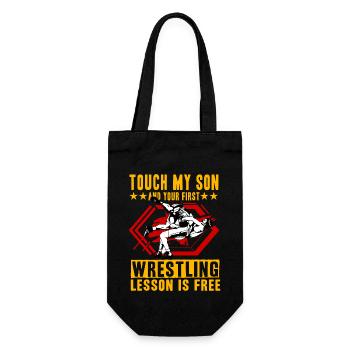 Touch my Son and your first Wrestling lesson is - Geschenkbeutel für Flaschen - Schwarz - Vorne