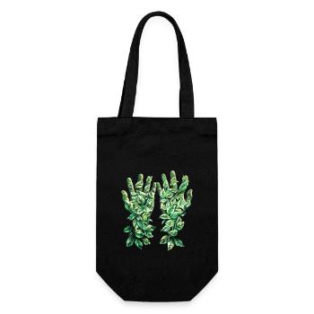 Green Leaves Hand Outline Nature Motif - Gift Bag for Bottles - black - Front