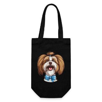 Lhasa Apso | Cartoon Artwork - Geschenkbeutel für Flaschen - Schwarz - Vorne