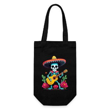 Mexican Mariachi Skeleton Guitarist Fiesta - Gift Bag for Bottles - black - Front