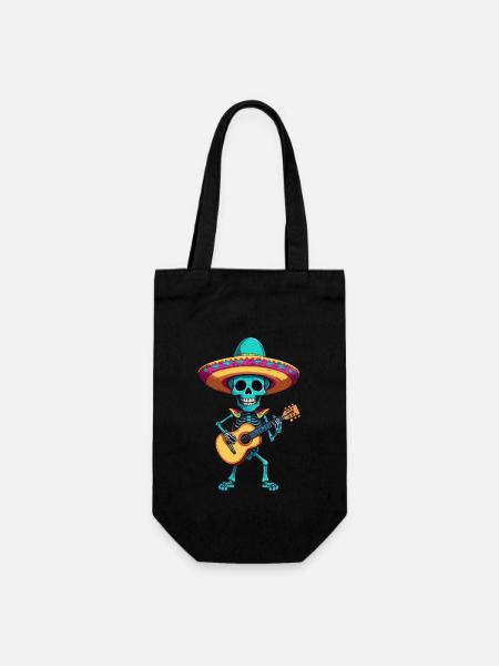 Mexikanischer Mariachi Skelett Gitarrist Fiesta - Geschenkbeutel für Flaschen - Schwarz