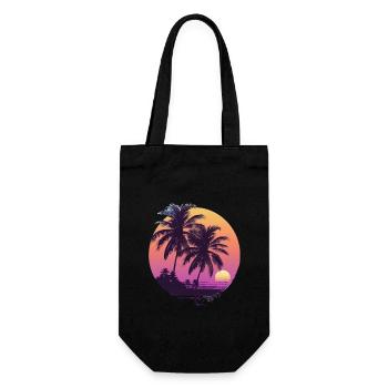 Sonniger Palmen Sonnenuntergang - Geschenkbeutel für Flaschen - Schwarz - Vorne