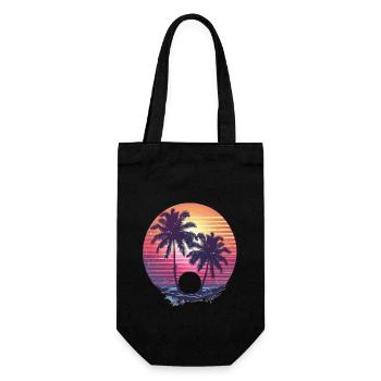 Sonniger Palmen Sonnenuntergang - Geschenkbeutel für Flaschen - Schwarz - Vorne