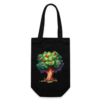 Farbenfroher Apfelbaum im Cartoon-Stil - Geschenkbeutel für Flaschen - Schwarz - Vorne