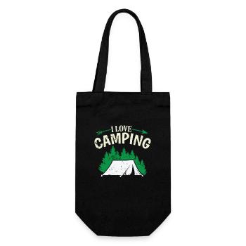 I love Camping mit Zelt im Wald - Geschenkbeutel für Flaschen - Schwarz - Vorne