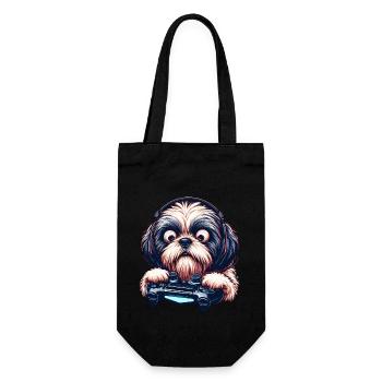 Hundegamer, Hundespiel-Freak Shih Tzu - Geschenkbeutel für Flaschen - Schwarz - Vorne