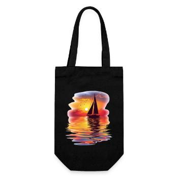 Voilier au coucher du soleil au bord de la mer - Sac à bouteille - noir - Devant