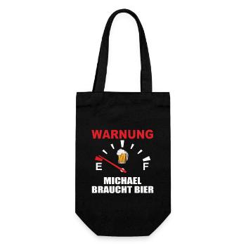 Bier Tacho, Michael Braucht Bier - Geschenkbeutel für Flaschen - Schwarz - Vorne