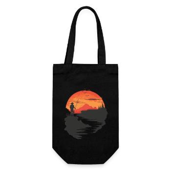 Sonnenuntergang Angler Silhouette - Geschenkbeutel für Flaschen - Schwarz - Vorne