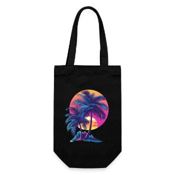 Océan Palmiers Vintage Rétro Coucher de soleil - Sac à bouteille - noir - Devant