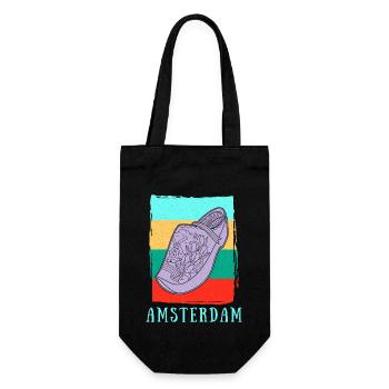 Niederlande Tourist Amsterdam Holzschuhe Schuhe - Geschenkbeutel für Flaschen - Schwarz - Vorne