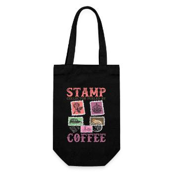 Caffeinated Philatelist: Powered by Coffee & Stamp - Gift Bag for Bottles - black - Front