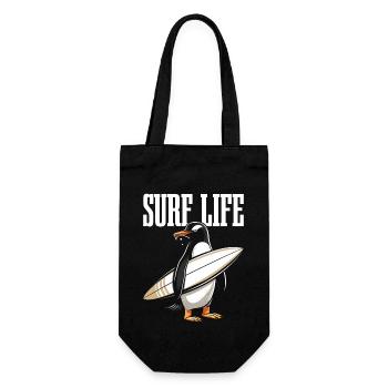 Surfing Penguin Funny Surfer Gift - Gift Bag for Bottles - black - Front