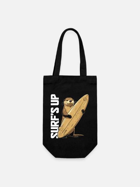 Surfen Otter Vintage Surfer Geschenk - Geschenkbeutel für Flaschen - Schwarz