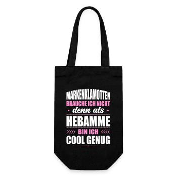 Markenklamotten Brauche Ich Nicht Hebamme - Geschenkbeutel für Flaschen - Schwarz - Vorne