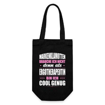 Markenklamotten Brauche Ich Nicht Ergotherapeutin - Geschenkbeutel für Flaschen - Schwarz - Vorne