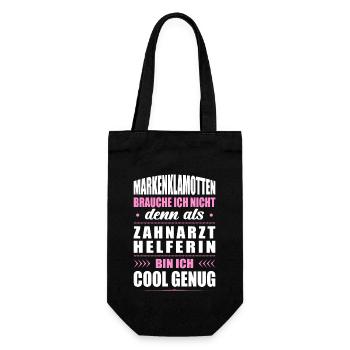 Markenklamotten Brauche Ich Nicht Zahnarzthelferin - Geschenkbeutel für Flaschen - Schwarz - Vorne