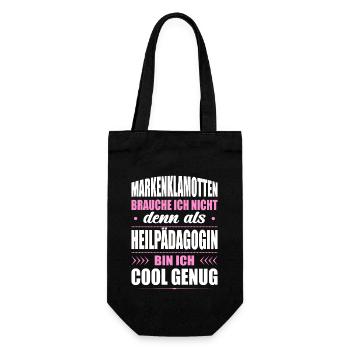 Markenklamotten Brauche Ich Nicht Heilpädagogin - Geschenkbeutel für Flaschen - Schwarz - Vorne