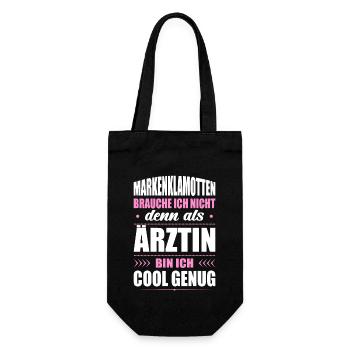 Markenklamotten Brauche Ich Nicht Ärztin Arzt - Geschenkbeutel für Flaschen - Schwarz - Vorne