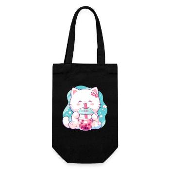 Katze die Bubble Tee trinkt Boba and Cats Anime - Geschenkbeutel für Flaschen - Schwarz - Vorne