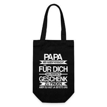 Papa und Vater Motiv, Lustiger Spruch, Vatertag - Geschenkbeutel für Flaschen - Schwarz - Vorne