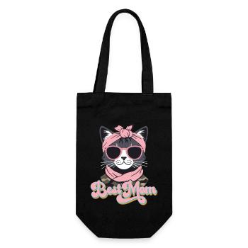 Katzenmama Mit Stil Beste Mom Süße Katze - Geschenkbeutel für Flaschen - Schwarz - Vorne
