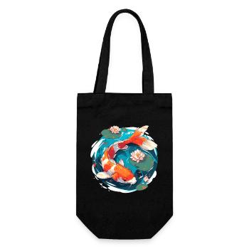 Vintage 80er Retro Japanisch Asiatisch Koi Karpfen - Geschenkbeutel für Flaschen - Schwarz - Vorne