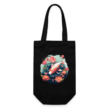 Vintage 80er Retro Japanisch Asiatisch Koi Karpfen - Geschenkbeutel für Flaschen - Schwarz - Vorne