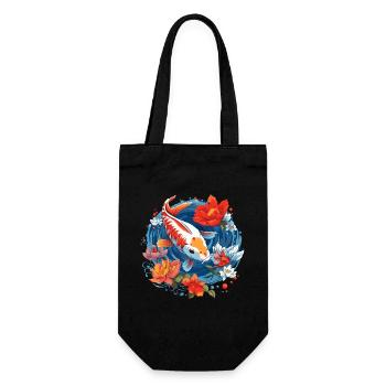 Vintage 80er Retro Japanisch Asiatisch Koi Karpfen - Geschenkbeutel für Flaschen - Schwarz - Vorne