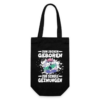 Zum Zocken Geboren Zur Schule Gezwungen - Geschenkbeutel für Flaschen - Schwarz - Vorne