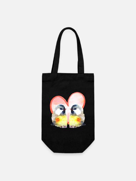 Verliebte Vögel mit Herz - Aquarellfarben  - Geschenkbeutel für Flaschen - Schwarz