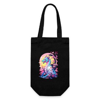 Vintage Vaporwave Style Japanese Dragon Design - Gift Bag for Bottles - black - Front