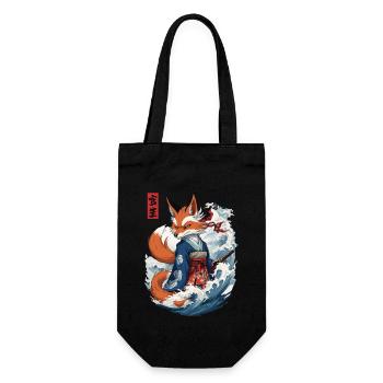 Ukiyo-E Samurai Fox Japanese Kitsune Mask - Gift Bag for Bottles - black - Front