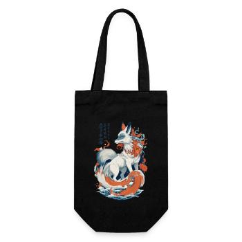 Vintage Ukiyo-E Kunst Japanische Kitsune Fuchs - Geschenkbeutel für Flaschen - Schwarz - Vorne