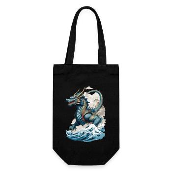 Vintage Ukiyo-E Kunst Japanischer Drache Design - Geschenkbeutel für Flaschen - Schwarz - Vorne