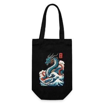 Vintage Ukiyo-E Kunst Japanischer Drache Design - Geschenkbeutel für Flaschen - Schwarz - Vorne