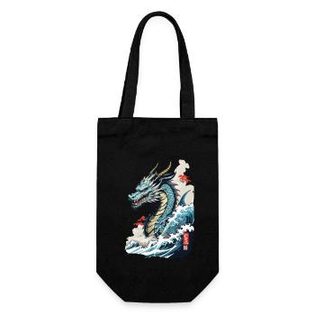 Vintage Ukiyo-E Kunst Japanischer Drache mit Kanji - Geschenkbeutel für Flaschen - Schwarz - Vorne