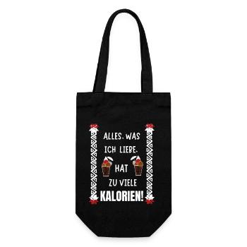 lustiger Spruch Kalorien - Süßigkeiten Essen Humor - Geschenkbeutel für Flaschen - Schwarz - Vorne