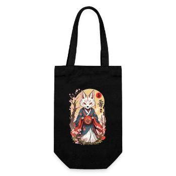 Japanese Kitsune Mask Anime Kawaii Fox Ghost - Gift Bag for Bottles - black - Front