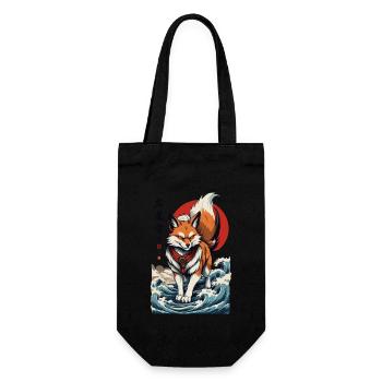 Vintage Ukiyo-E Style Kawaii Fox Spirit Japan - Gift Bag for Bottles - black - Front