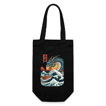 Vintage Ukiyo-E Kunst Drachen Anime Japan - Geschenkbeutel für Flaschen - Schwarz - Vorne