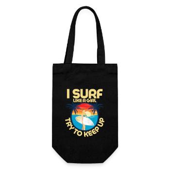 I Surf Like A Girl Try To Keep Up Surfboard Surfer - Geschenkbeutel für Flaschen - Schwarz - Vorne