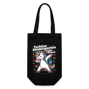 Tschüss Kindergarten Hallo 1.KLasse 2024 - Geschenkbeutel für Flaschen - Schwarz - Vorne